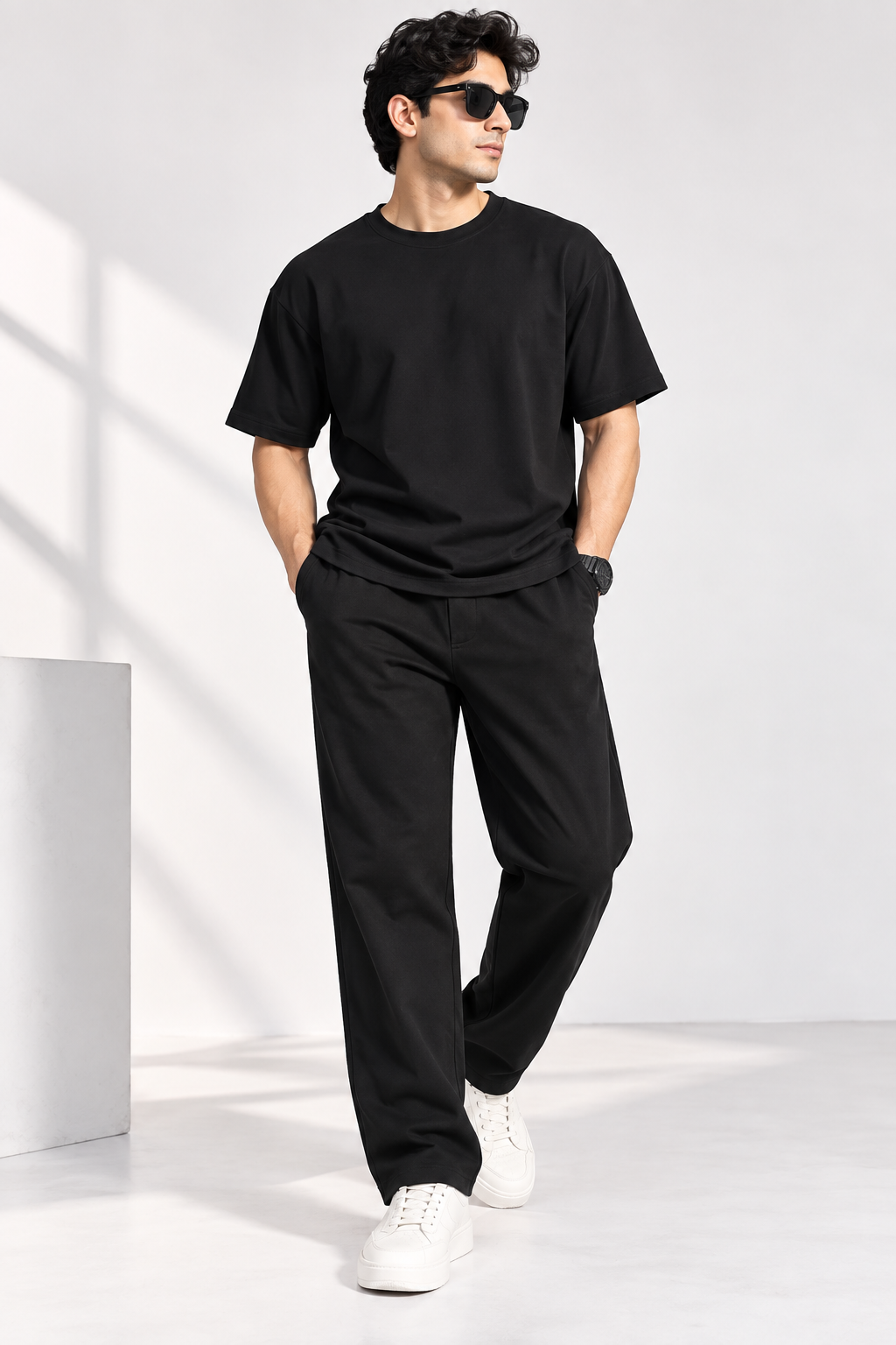 Men Black Cotton Casual Co-Ord Set