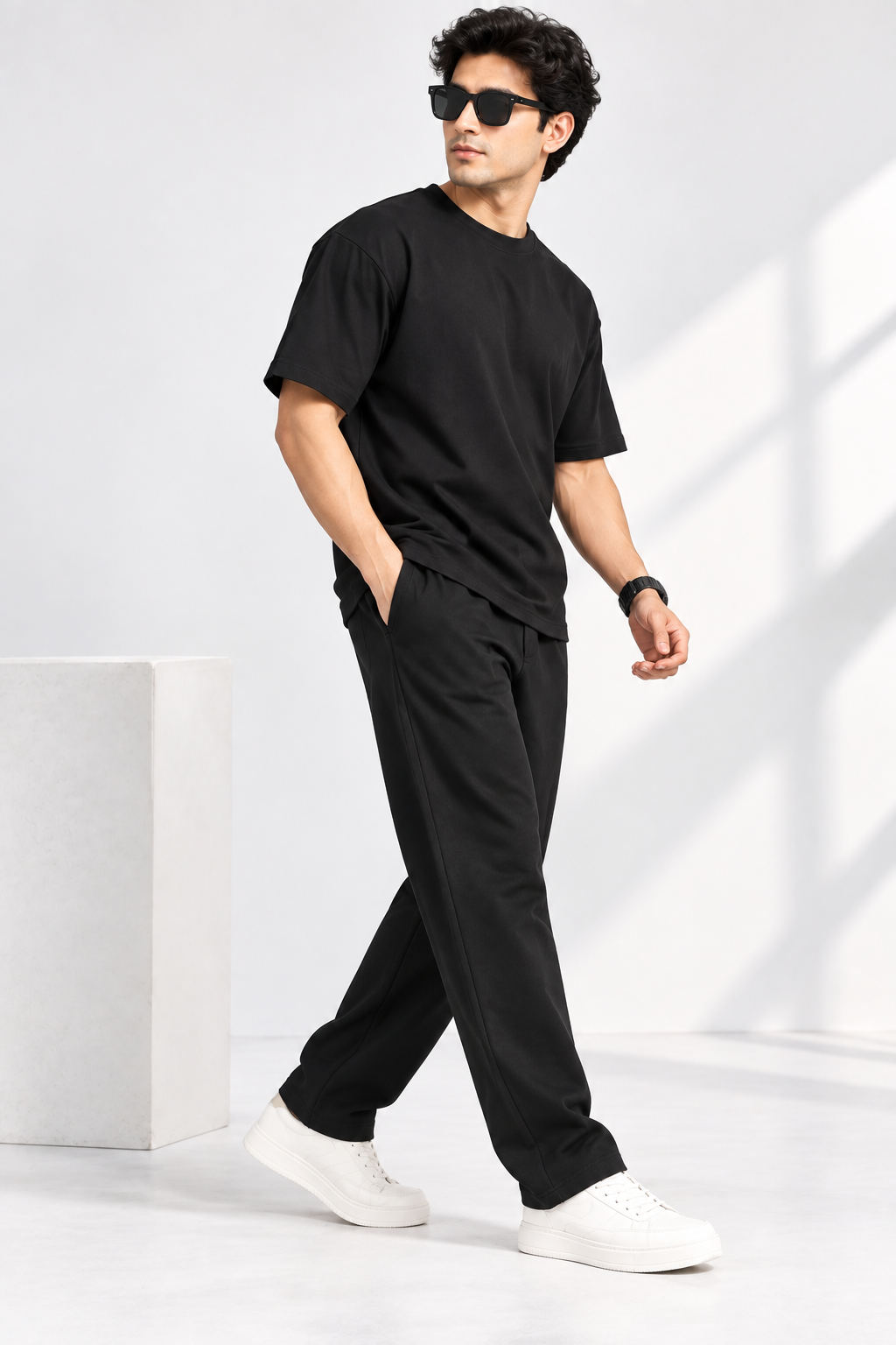 Men Black Cotton Casual Co-Ord Set