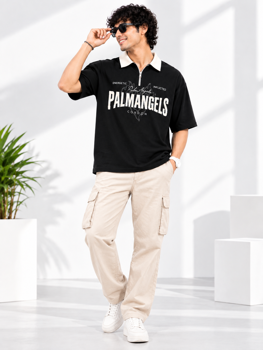Men Collared Printed Oversized Cotton T-Shirt Polo