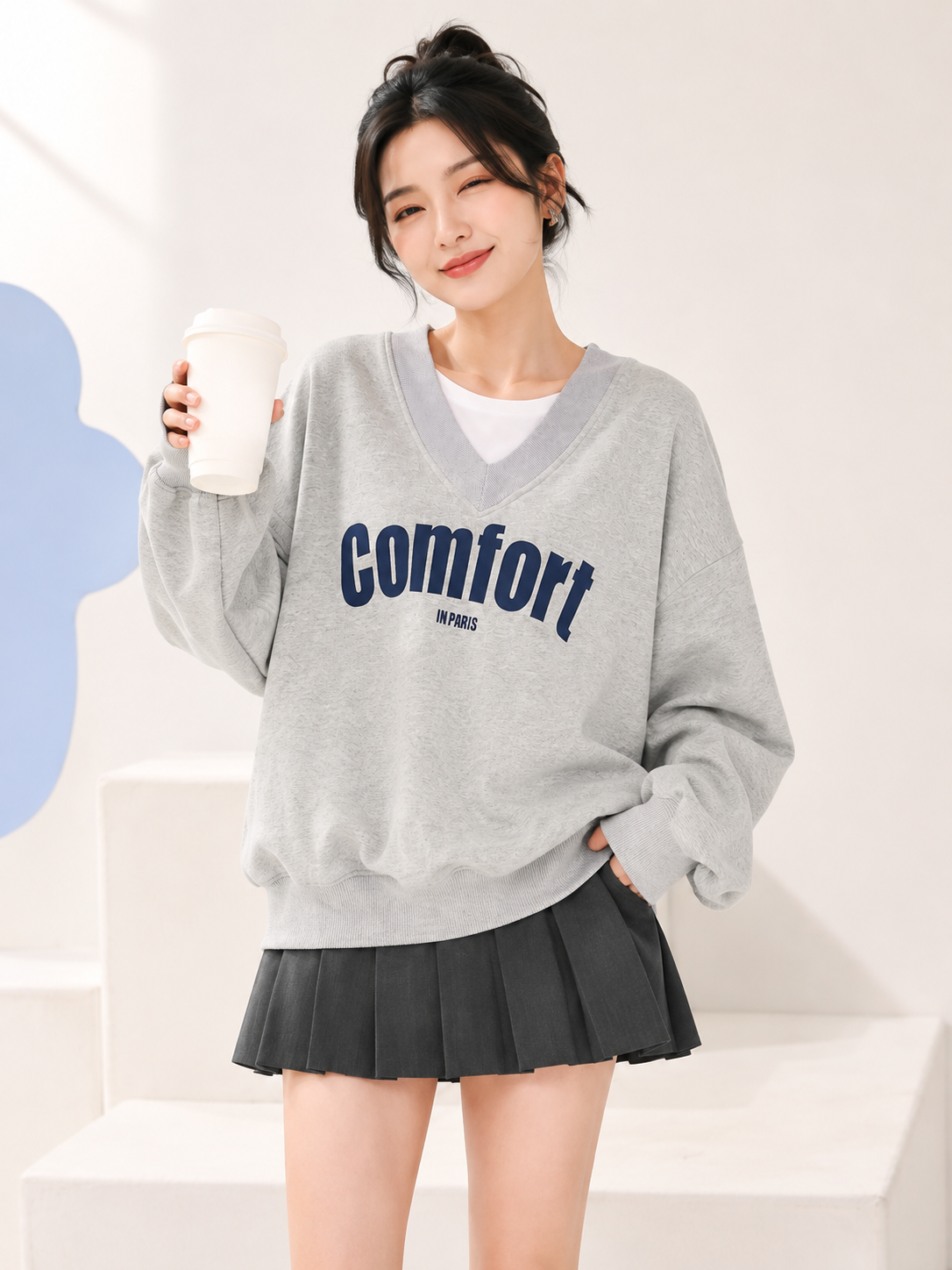 Women V-Neck Printed Sweatshirt