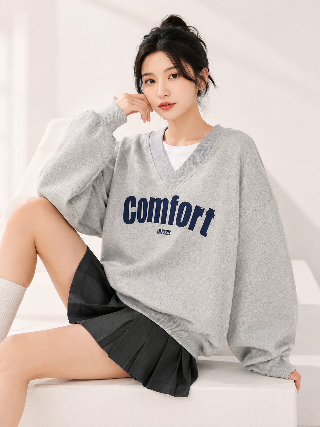 Women V-Neck Printed Sweatshirt