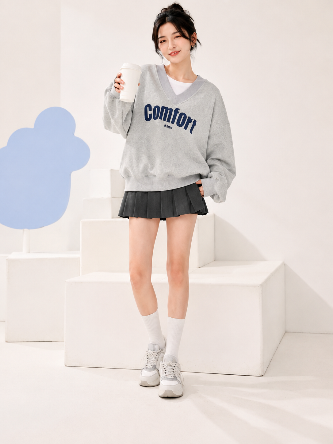 Women V-Neck Printed Sweatshirt