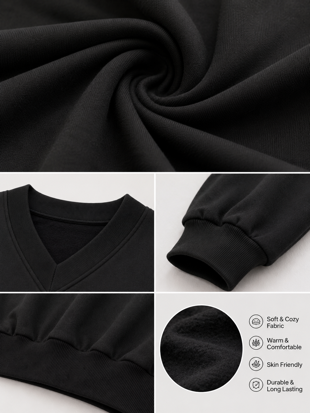 Women V-Neck Plain Sweatshirt