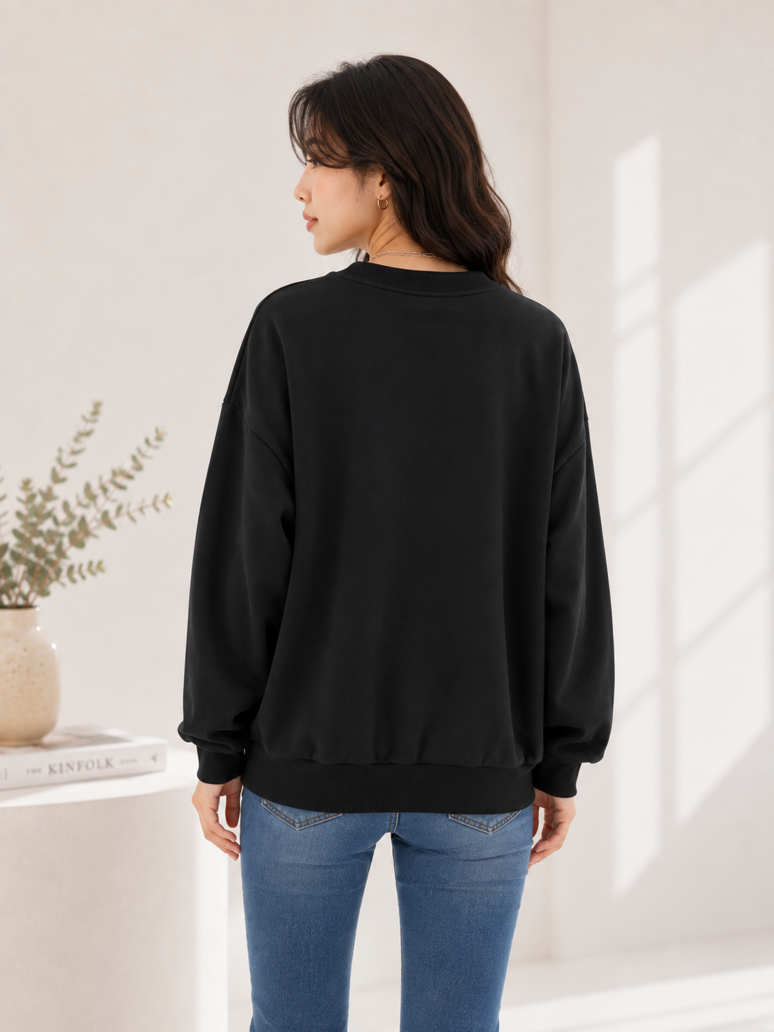 Women V-Neck Plain Sweatshirt