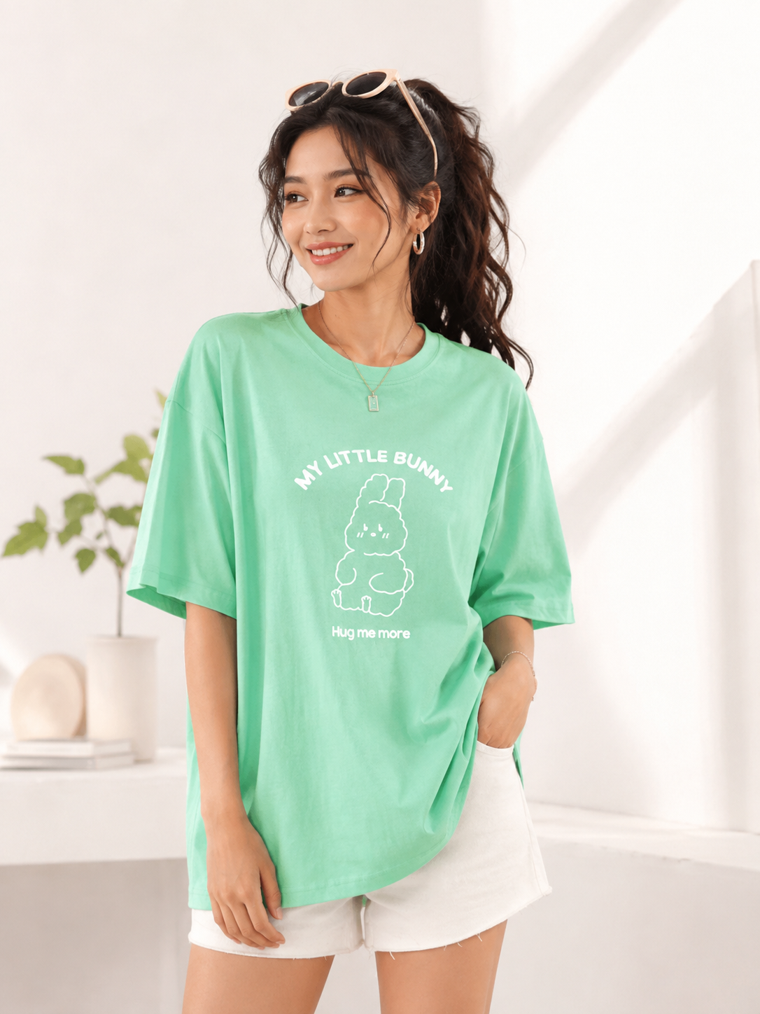 Women Mint Green Relaxed fit Printed Cotton T-Shirt