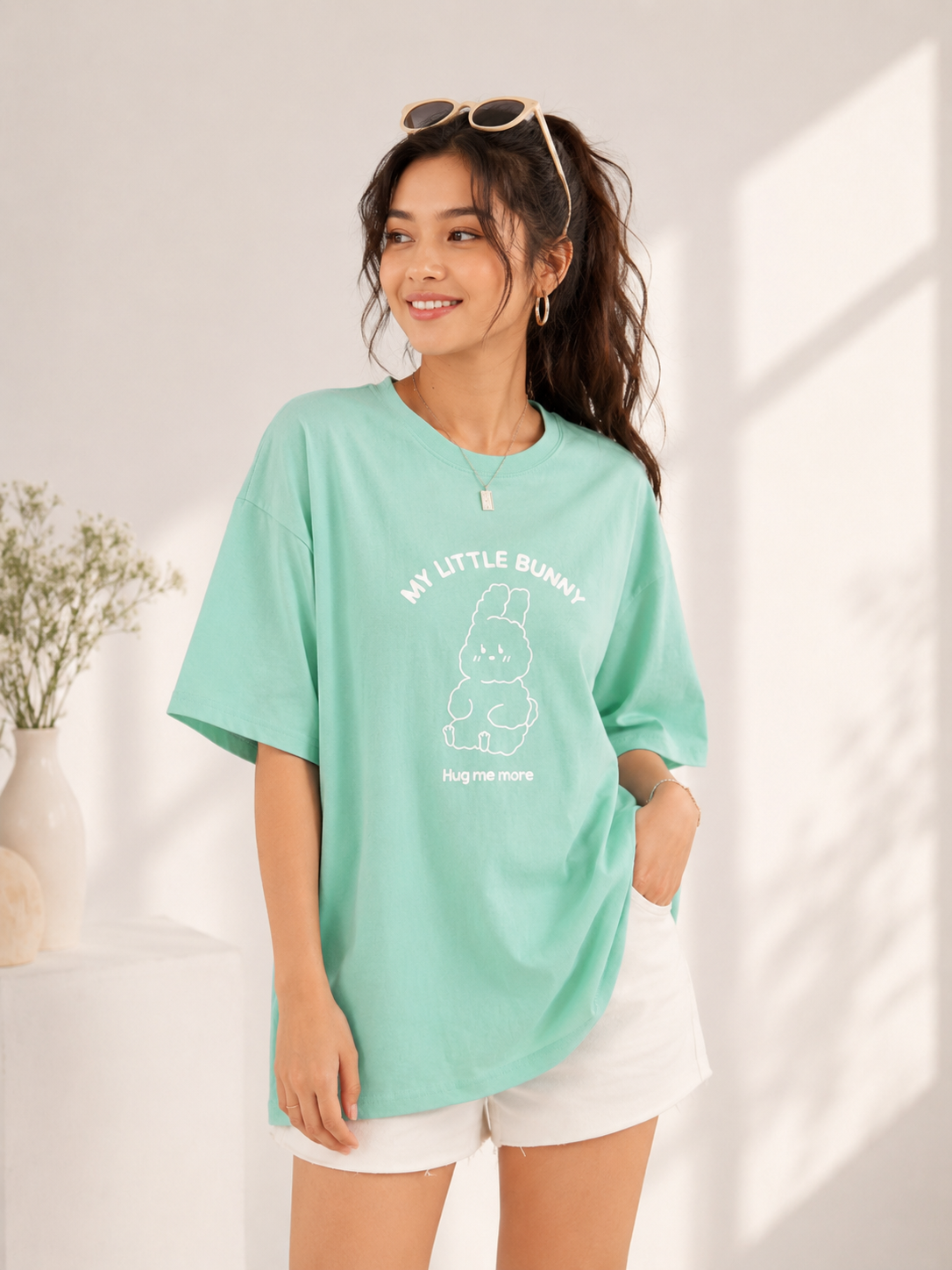 Women Mint Green Relaxed fit Printed Cotton T-Shirt
