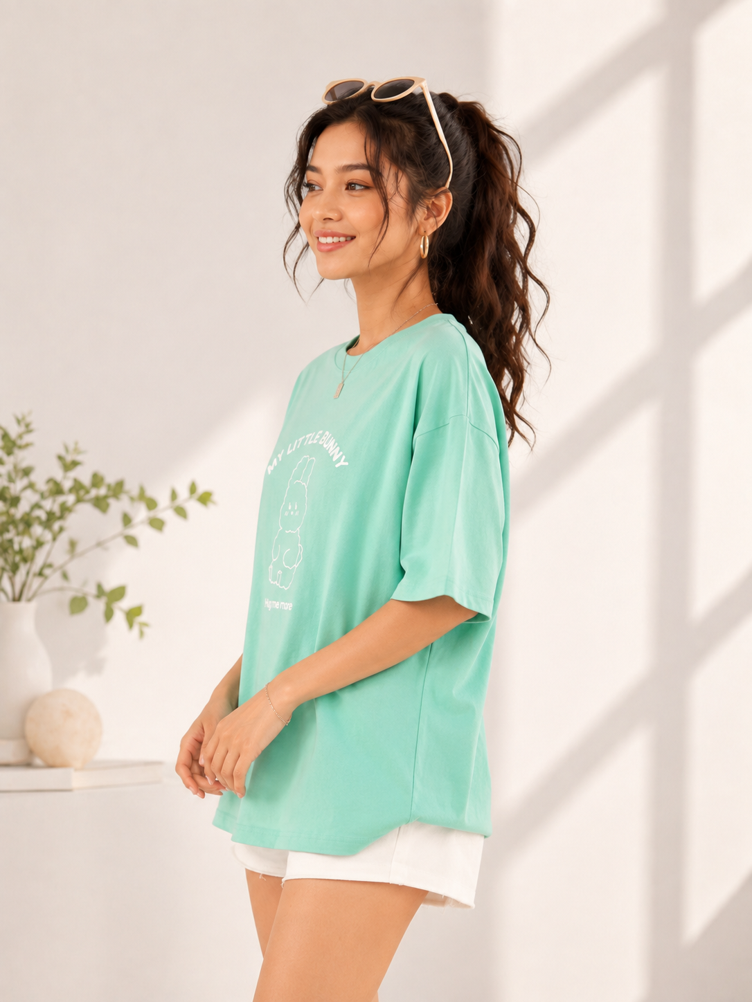 Women Mint Green Relaxed fit Printed Cotton T-Shirt