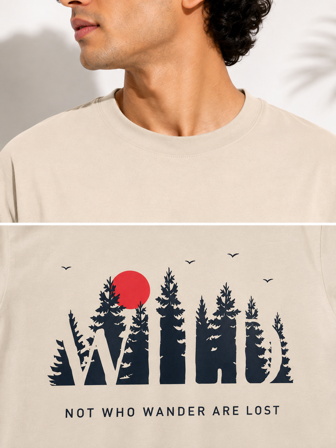 Beige Typography Printed Oversized Cotton T-Shirt