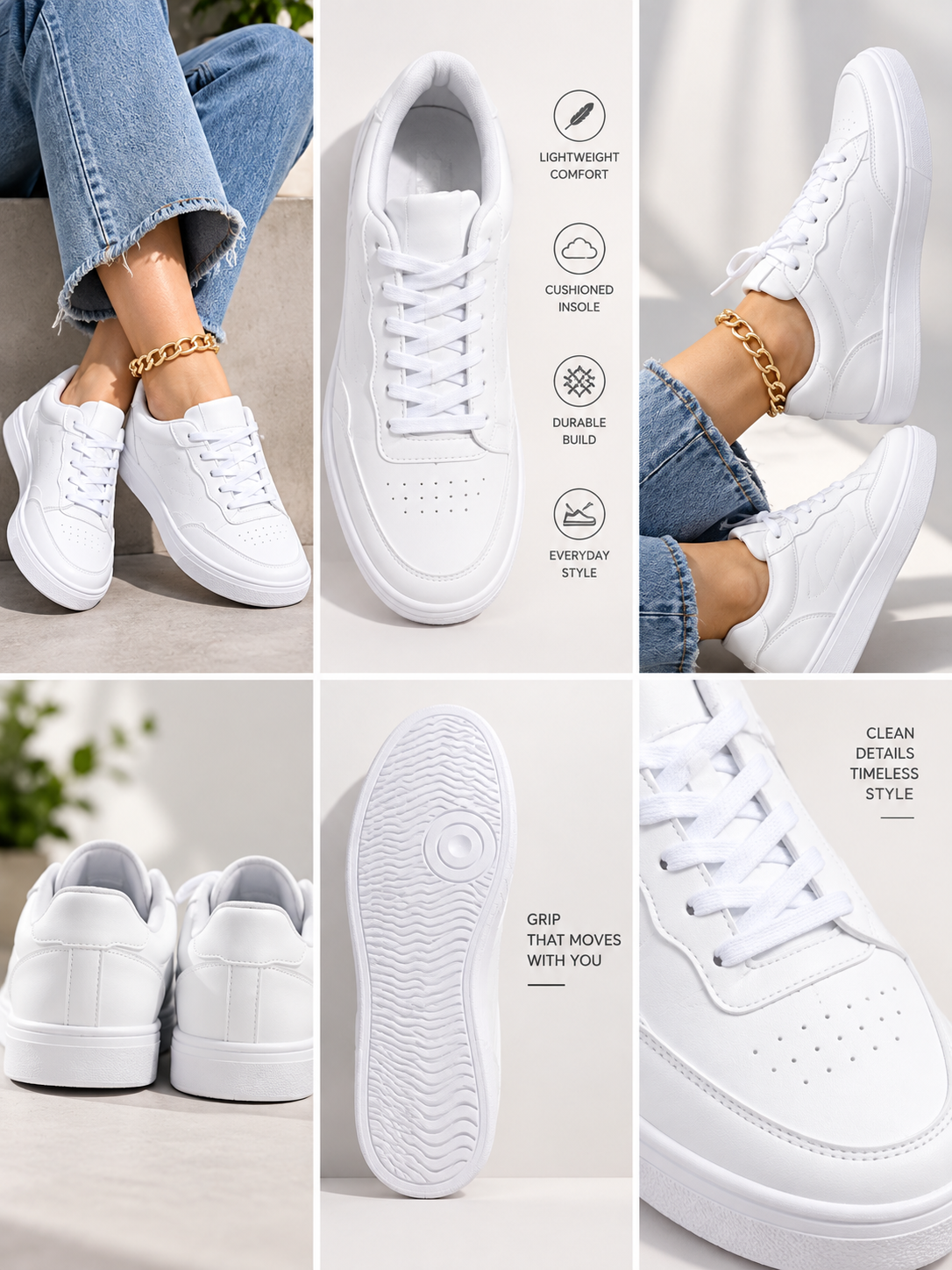 White Perforations Comfort Insole Basics Sneakers