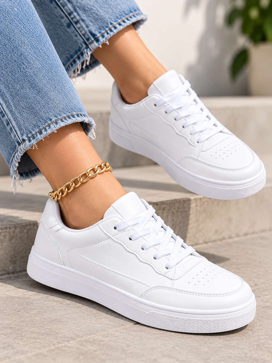 White Perforations Comfort Insole Basics Sneakers