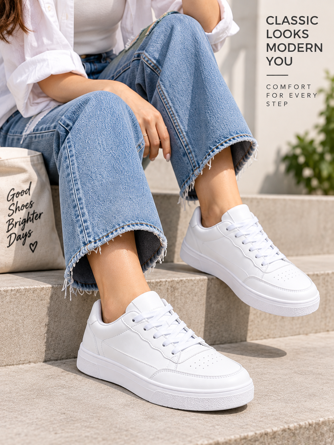 White Perforations Comfort Insole Basics Sneakers