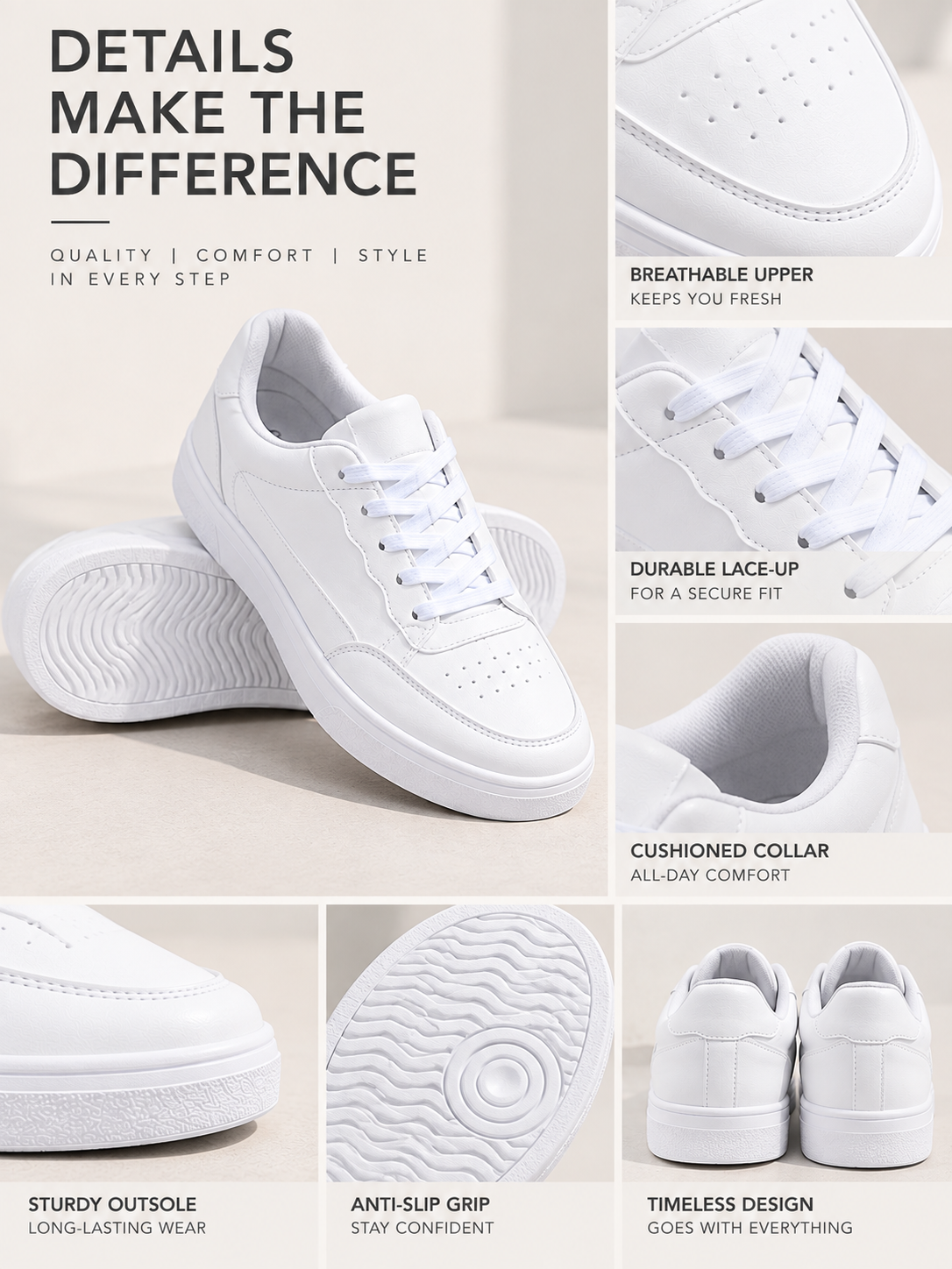 White Perforations Comfort Insole Basics Sneakers