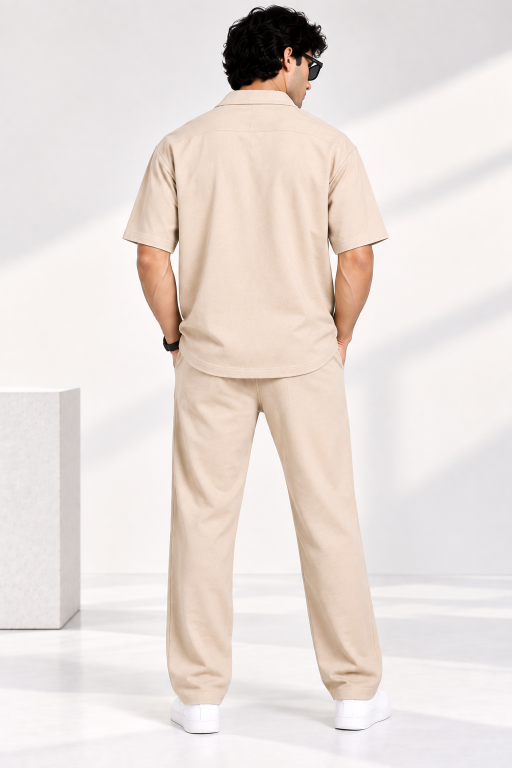 Men Beige Cotton Casual Co-Ord Set