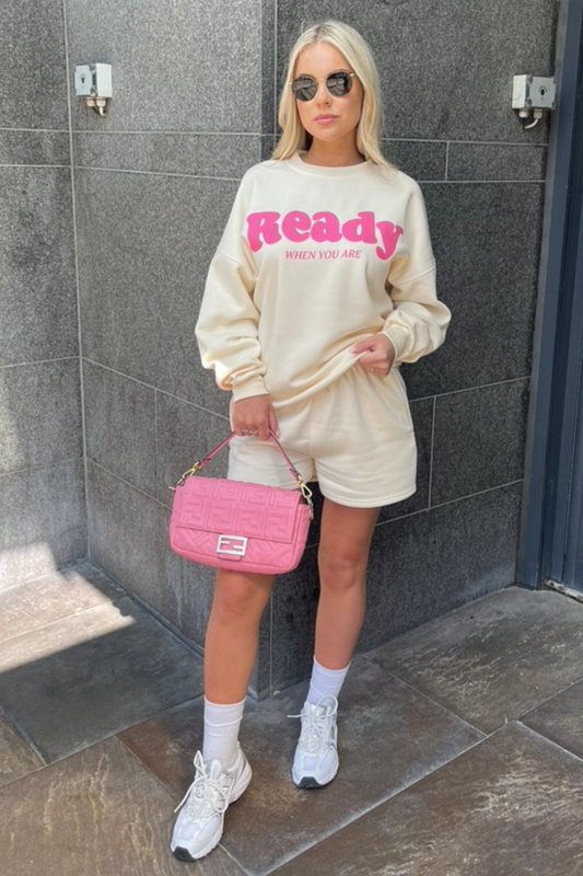 Women's Cord-set for Light Winters Off-White Color Top & Shorts for Casual Wear, Women's Sweatshirt Hoodie Sets