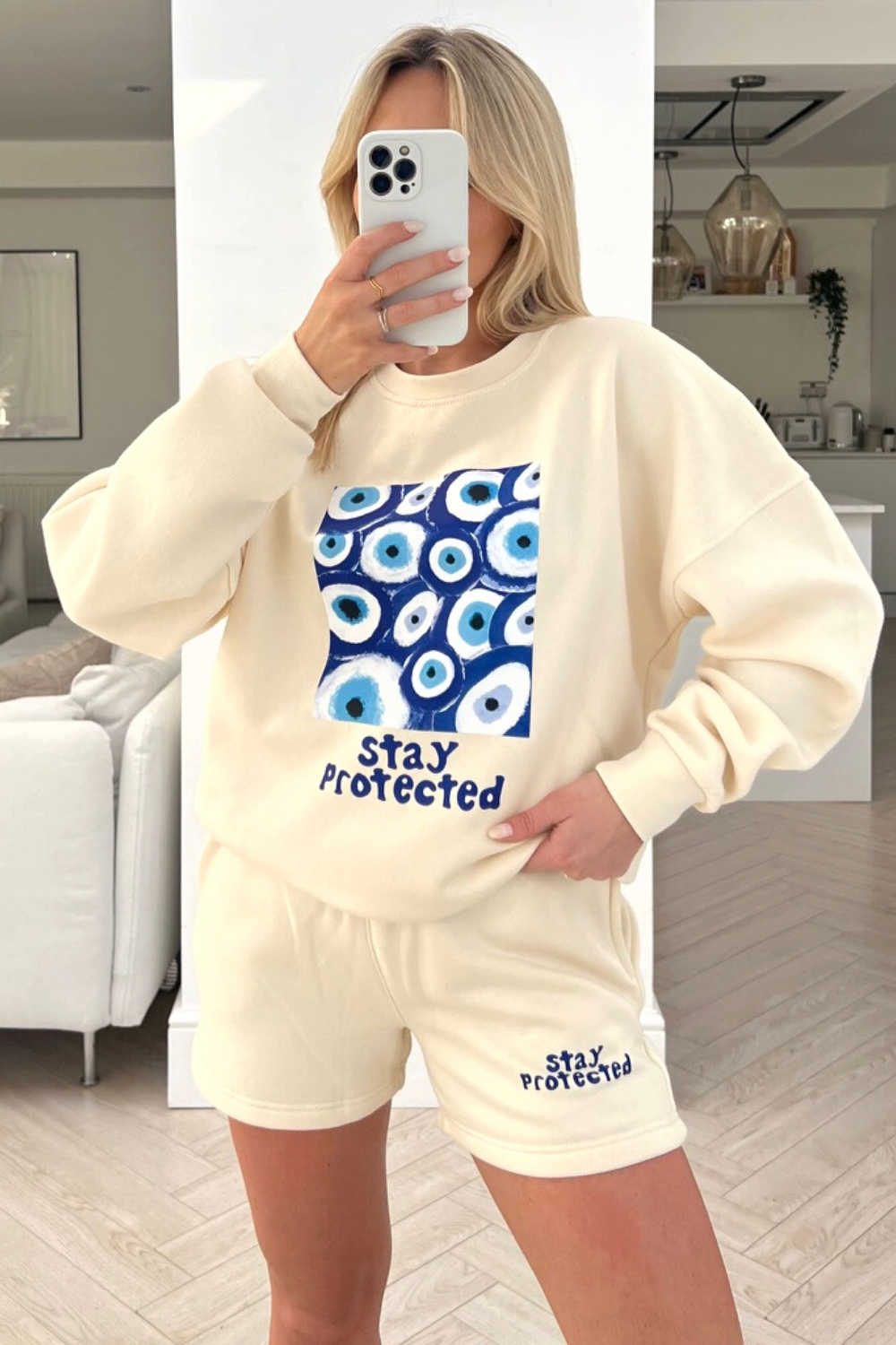 Women's Cord-set for Light Winters Off-White Color Top & Shorts for Casual Wear, Women's Sweatshirt Hoodie Sets