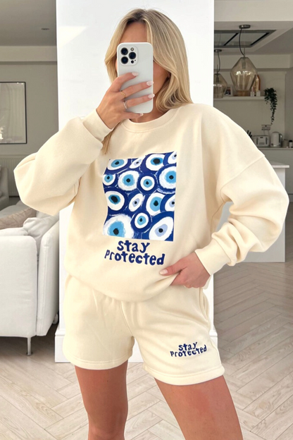 Women's Cord-set for Light Winters Off-White Color Top & Shorts for Casual Wear, Women's Sweatshirt Hoodie Sets