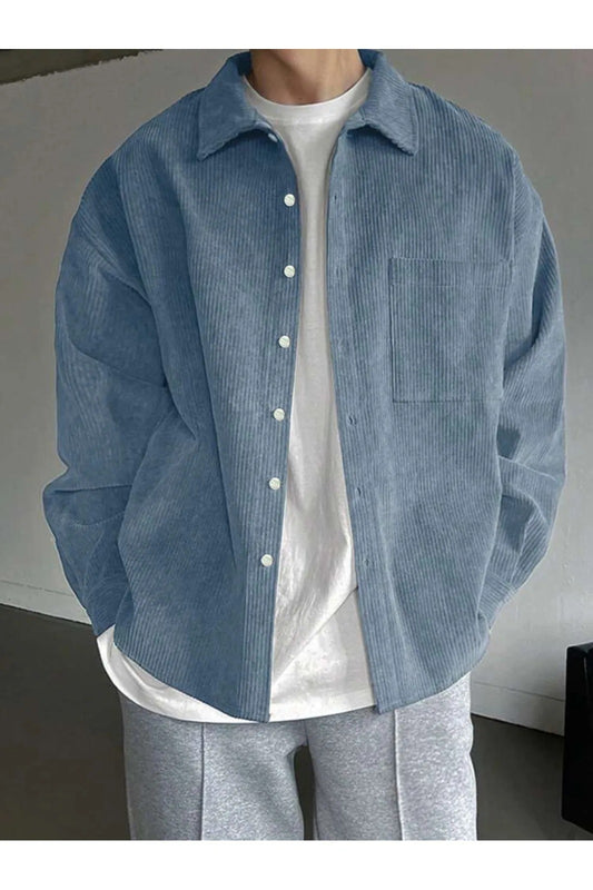 Plain Corduroy Shirt for Men Airforce Blue Color