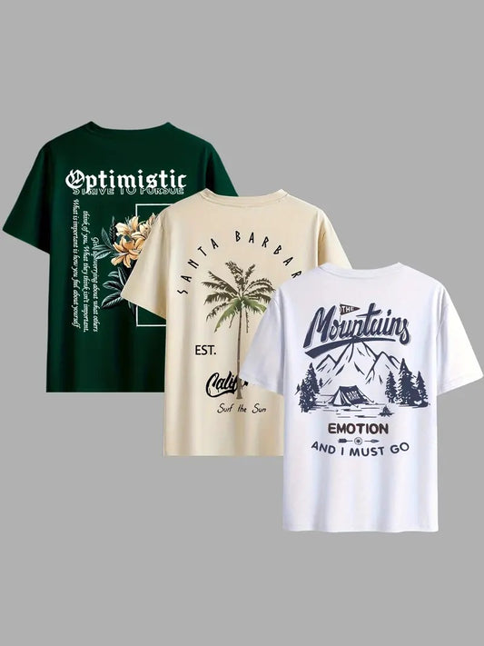 Pack of 3 Combo Graphic Cotton Oversized Printed T-Shirt for Men & Unisex, Oversized Printed Women's T-Shirt