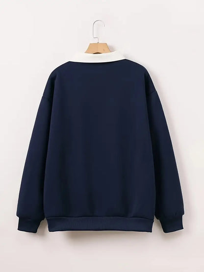 Collar Neck Navy Blue Plain Women's Sweatshirt Grey Melange Color, Unisex