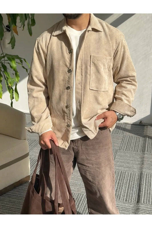 Plain Corduroy Shirt for Men Camel Color