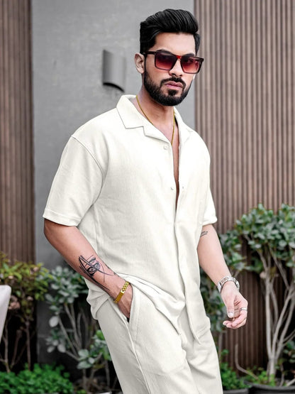 Corduroy Cord-set for Men Beige Color Relaxed fit Trendy Fashion for Office and Casual Wear
