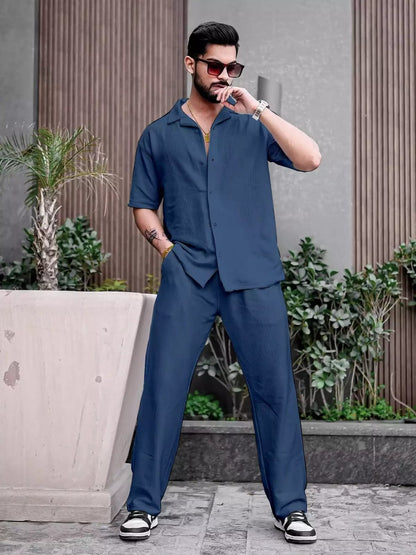 Corduroy Cord-set for Men Airforce Blue Color Relaxed fit Trendy Fashion for Office and Casual Wear