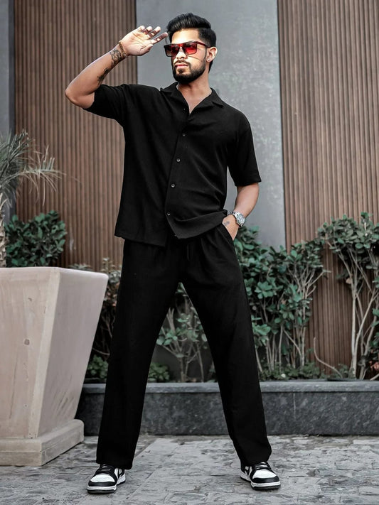Corduroy Cord-set for Men Black Color Relaxed fit Trendy Fashion for Office and Casual Wear