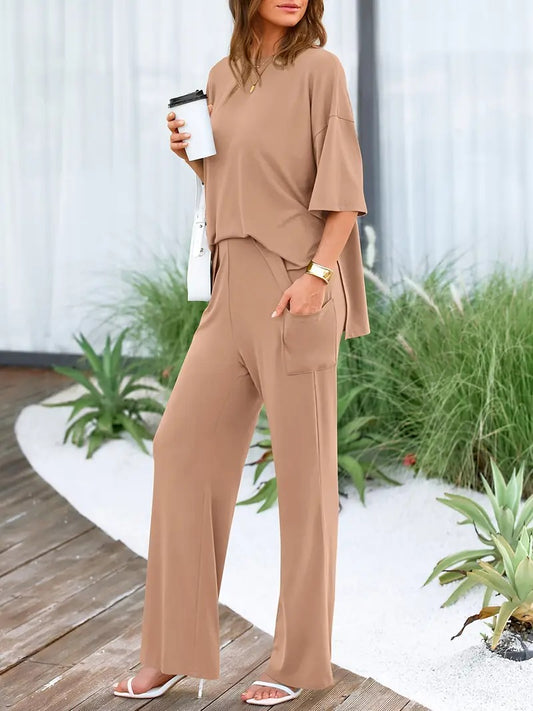 Women's Cord-set Camel Color Relaxed fit Trendy Fashion for Office and Casual Wear