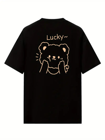 Lucky Graphic Printed Oversized Printed Women's T-Shirt Black Color