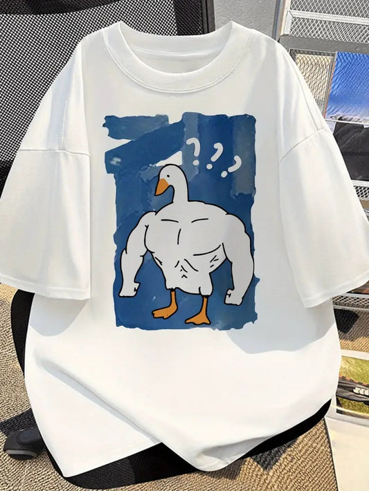 Cartoon Muscle Goose Cotton Oversized Printed T-Shirt for Men & Unisex