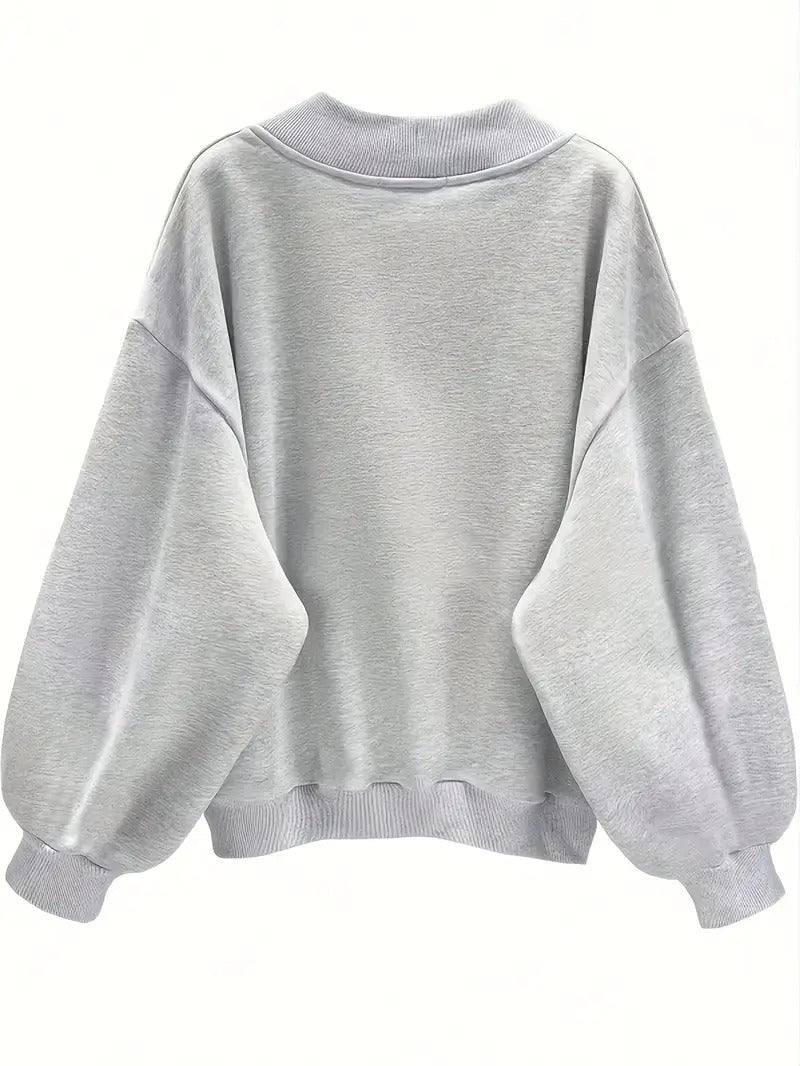 Comfort Letter Print Drop Shoulder Women's Sweatshirt Grey Melange Color