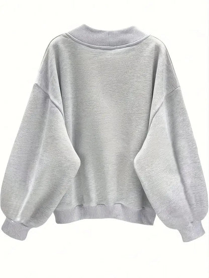 Comfort Letter Print Drop Shoulder Women's Sweatshirt Grey Melange Color