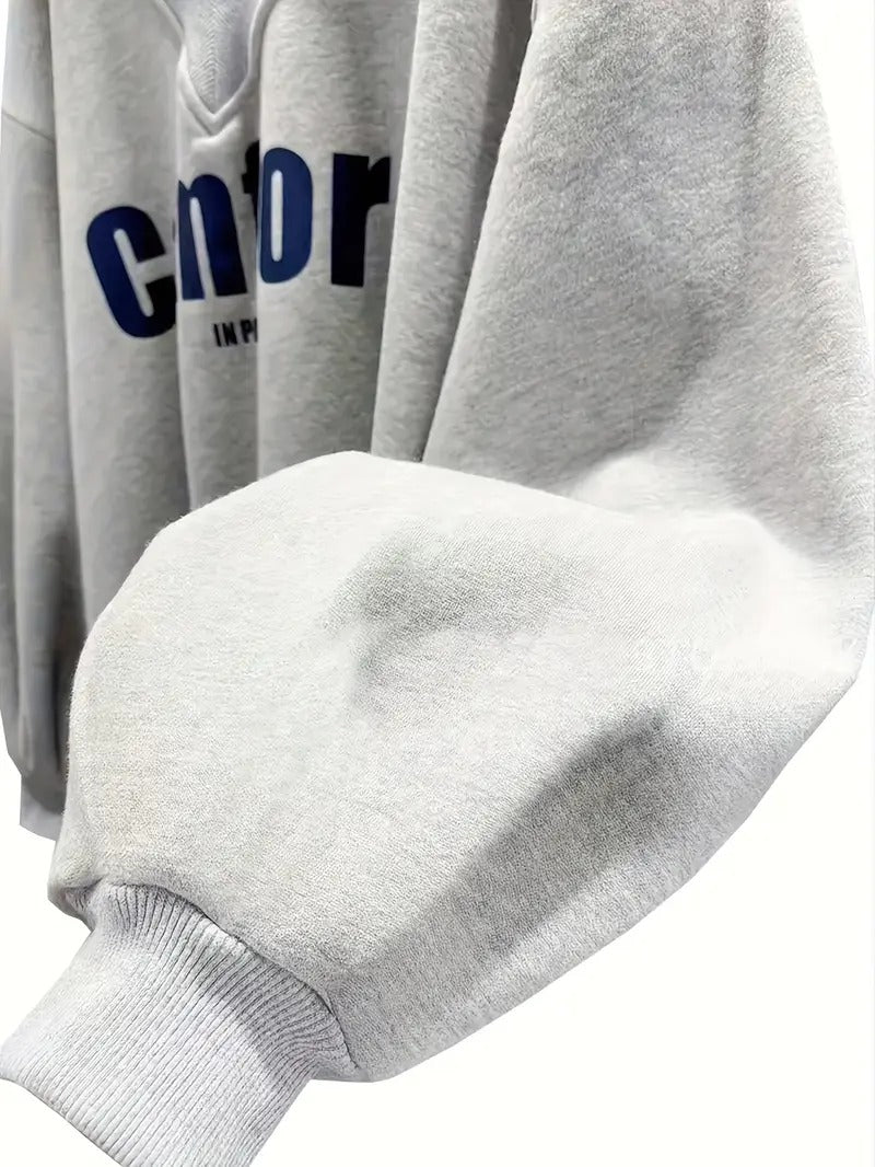 Comfort Letter Print Drop Shoulder Women's Sweatshirt Grey Melange Color