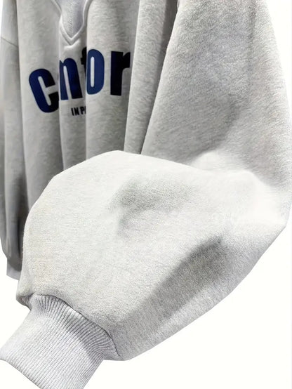 Comfort Letter Print Drop Shoulder Women's Sweatshirt Grey Melange Color