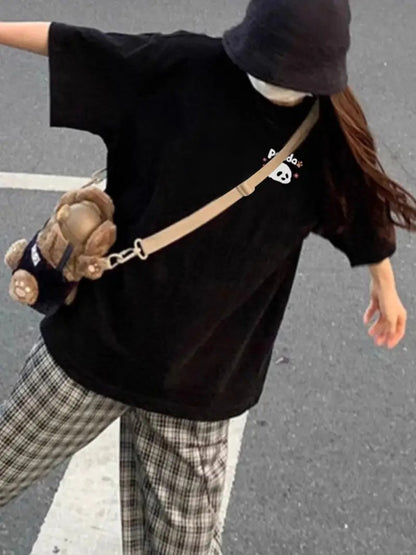 Panda Graphic Oversized Printed Women's T-Shirt Black Color, Unisex