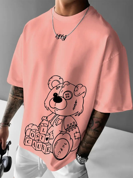 Big Bear Oversized Printed T-Shirt for Men & Unisex, Coral Peach Color