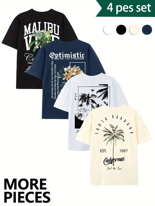 Pack of 4 Combo Graphic Cotton Oversized Printed T-Shirt for Men & Unisex, Oversized Printed Women's T-Shirt