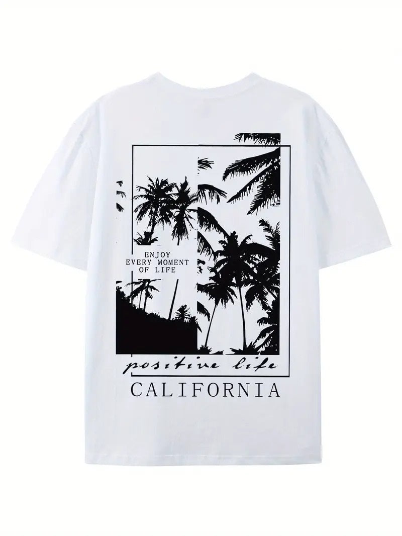 California Beach Resort White Oversized Printed T-Shirt for Men & Unisex