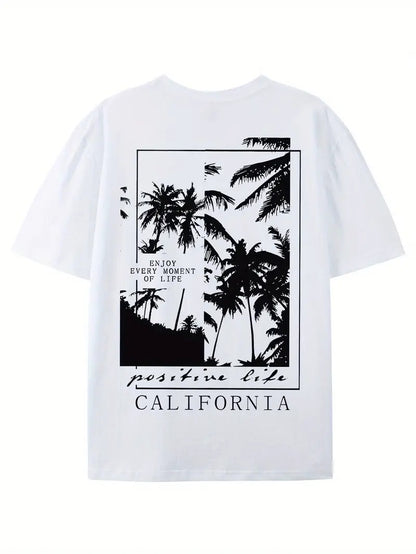 California Beach Resort White Oversized Printed T-Shirt for Men & Unisex