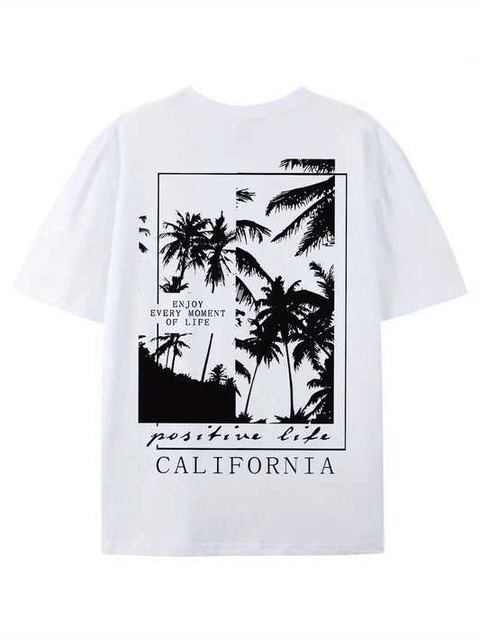 California Beach Resort White Oversized Printed T-Shirt for Men & Unisex
