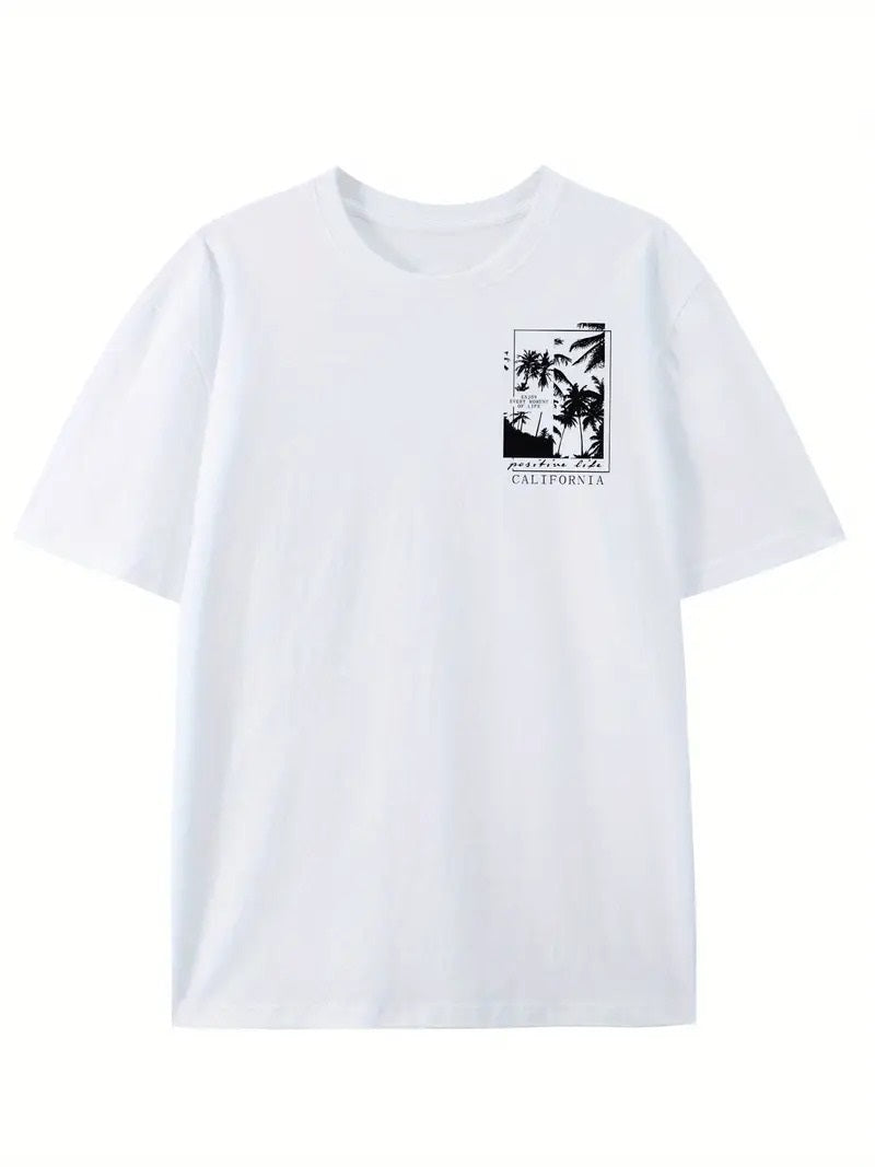 California Beach Resort White Oversized Printed T-Shirt for Men & Unisex
