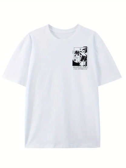 California Beach Resort White Oversized Printed T-Shirt for Men & Unisex