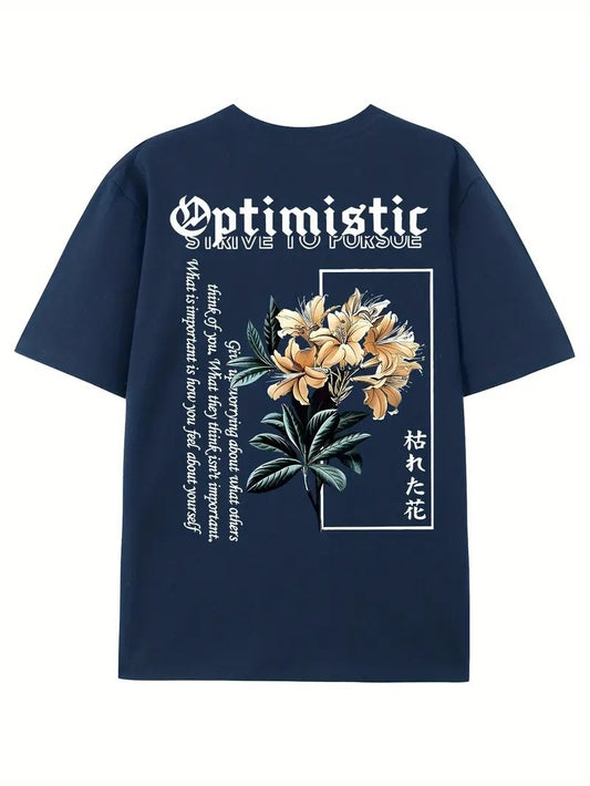 Optimistic Graphic Navy Blue Oversized Printed T-Shirt for Men & Unisex