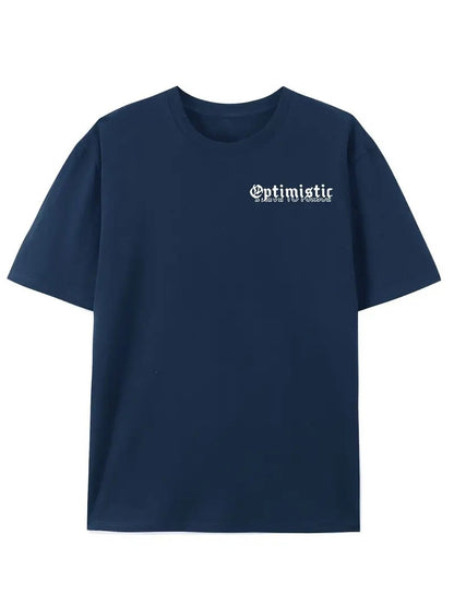 Optimistic Graphic Navy Blue Oversized Printed T-Shirt for Men & Unisex