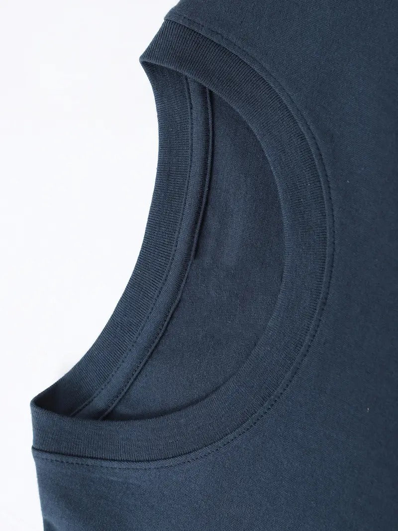 Optimistic Graphic Navy Blue Oversized Printed T-Shirt for Men & Unisex