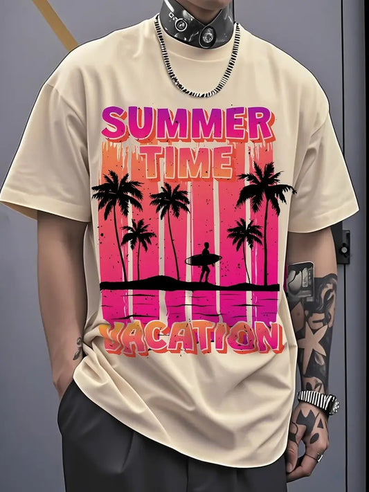 Summer Time  Off-White Oversized Printed T-Shirt for Men & Unisex, Front Print