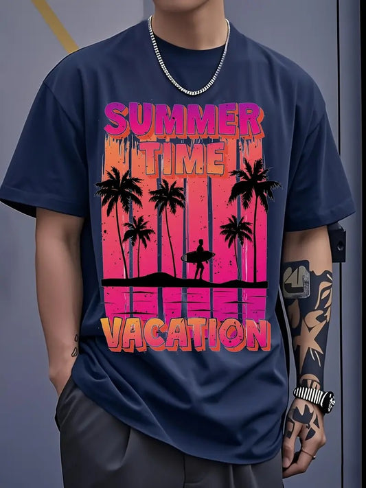 Summer Vacation Graphic Navy Blue Oversized Printed T-Shirt for Men & Unisex