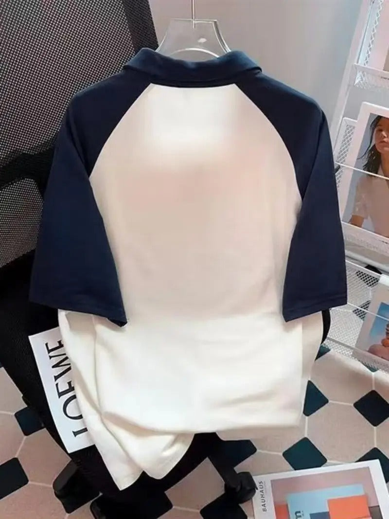 Toy Dou Bear Oversized Printed Women's T-Shirt Polo Raglan Sleeves Crop Tee