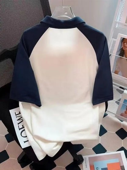 Toy Dou Bear Oversized Printed Women's T-Shirt Polo Raglan Sleeves Crop Tee