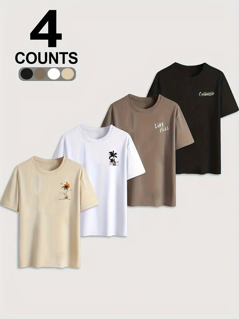 Pack of 4 Combo Graphic Cotton Oversized Printed T-Shirt for Men & Unisex, Oversized Printed Women's T-Shirt, Beach Print